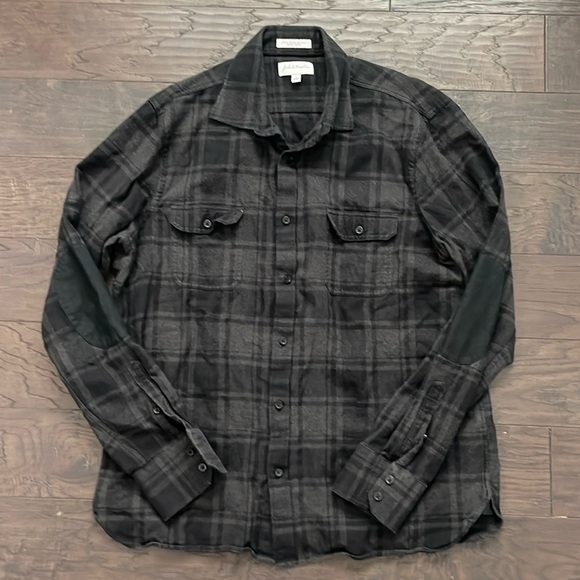 John W. Nordstrom Men’s Flannel Button Down Shirt Size Large Black and Gray - Picture 1 of 5